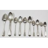 Six George III silver Old English and bright cut dessert spoons by George Smith & William Fearn,