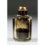 A Chinese smokey rock crystal rectangular snuff bottle,