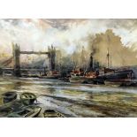 R.W. Arthur Rouse (1867-1951) - Four watercolours - View across the Thames towards Tower Bridge, 7.