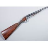 A good 12 bore side by side box lock shotgun by Harrods of London, Serial No. P1161, 30ins blued