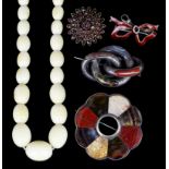 A Victorian single strand of oval barrel graduated ivory beads, 460mm overall, and a small