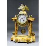 A late 19th Century French mantel clock, No. 517 64 with 3.25ins diameter white enamel dial (