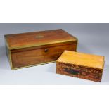 A 19th Century brass bound mahogany writing box with carrying handles, 19ins x 11ins x 6ins high,