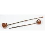 An early 19th Century silvery metal mounted and yew wood punch ladle with twisted whalebone