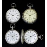 Three gentleman's silver cased open faced lever pocket watches, and a ditto in silver full hunting