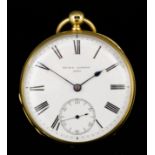 A late Victorian gentlemen's 18ct gold cased open faced pocket watch, No. 2370, by Thomas Peake,