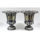 A pair of 19th Century plated wine coolers, 10.5ins diameter x 11.25ins high (plate worn and handles