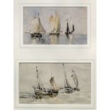 F.J. Collingridge (fl. 1844-1869) - Two watercolour sketches - "Fishing Boats off Boulogne", 3ins