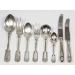 An Elizabeth II silver fiddle, thread and shell pattern table service (for eight place settings), by