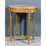 A Continental gilt oval occasional table of "Louis XVI" design with red veined marble inset to