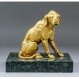 A late 19th Century Continental gilt bronze figure of a seated hound, with open mouth and collar,