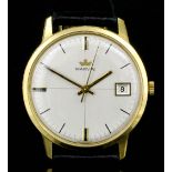 A 1960's gentleman's 18ct gold cased Marvin wristwatch, the champagne dial with baton numeral and