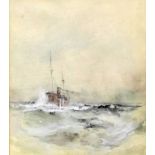 Style of William Lionel Wyllie (1851-1931) - Watercolour - Masted steamship in a stormy sea, 9ins