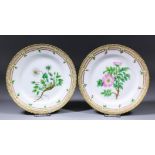 A pair of early 20th Century Royal Copenhagen porcelain "Flora Danica" plates, the centres painted