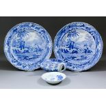 A pair of Spode "Indian Sporting" Series blue printed pottery plates - "Death of the Bear", circa