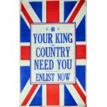 A First World War British recruiting poster printed in blue and red, the centre with crown and G.