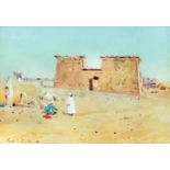 Frank Richards (1863-1935) - Four watercolours - Egyptian ruins with figures, 7ins x 10ins, "