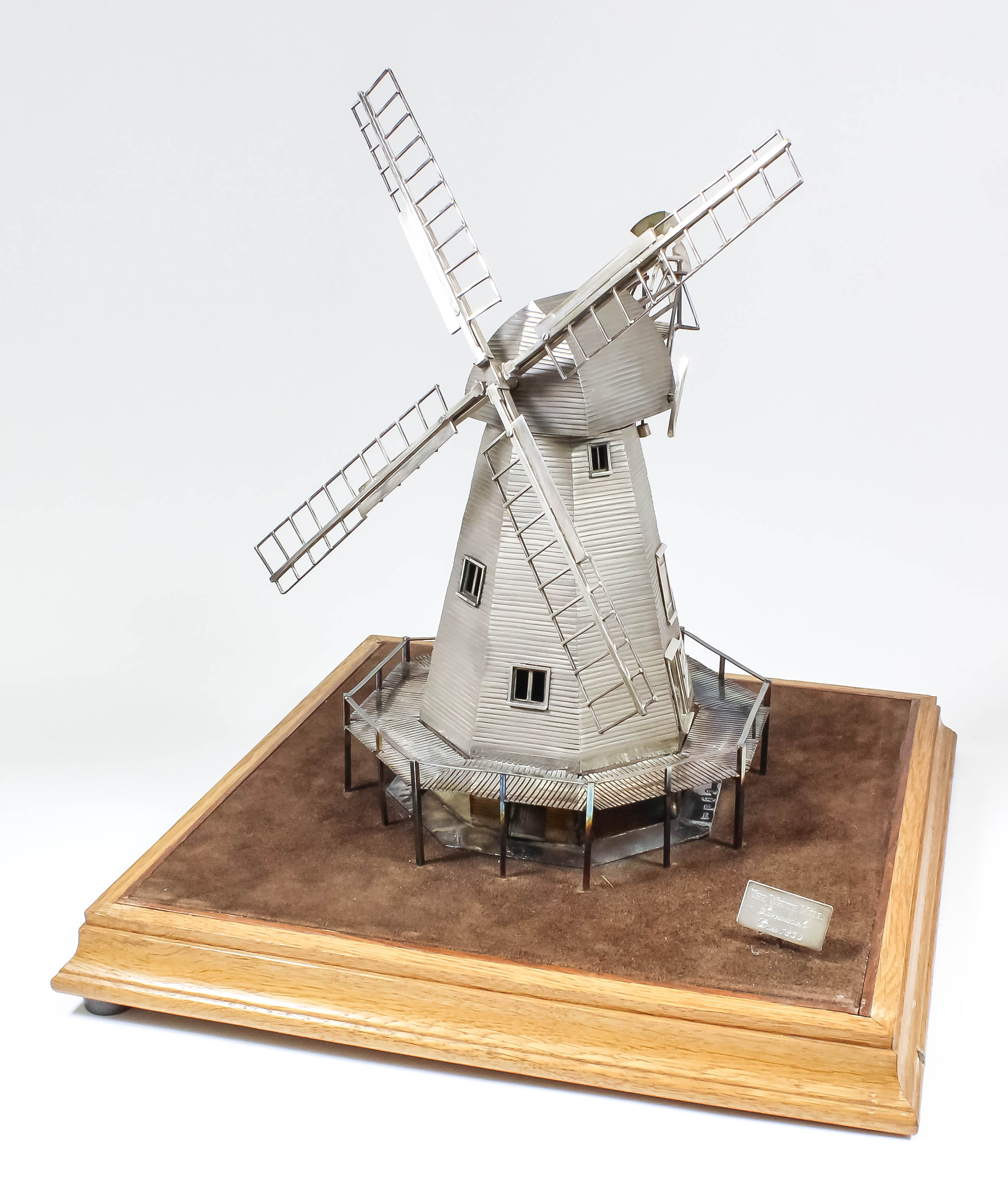 A good Elizabeth II silver model of a windmill - "The White Mill, Sandwich circa 1850", with tapered