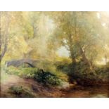 ***William Henry James Boot (1848-1980) - Watercolour - River landscape with bridge, 19.5ins x 24.