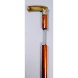 A late 19th Century composite walking stick sword stick with malacca shaft, horn handle and silver