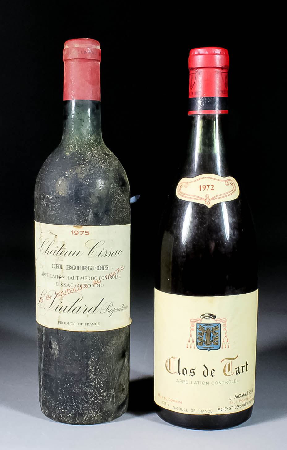 One bottle of 1972 Clos de Tart (Burgundy), produced by J. Mommessin, in presentation box, and a