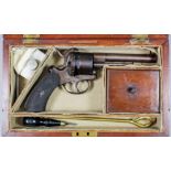 A 19th Century .44 calibre pin fire six shot revolver, Serial No. 2810, 5ins plain steel barrel,