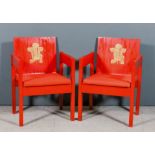 A pair of modern "Prince of Wales Investiture" armchairs designed by Lord Snowdon of ash laminate,