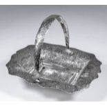 A good early Victorian silver rectangular "Castle Top" basket with five embossed vignettes depicting