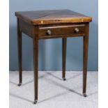 A late Victorian walnut envelope card table, the folding top opening to reveal green baize lined