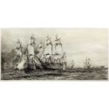 William Lionel Wyllie (1851-1931) - Two dry point etchings - "Battle of Trafalgar", 7.75ins x 16ins,