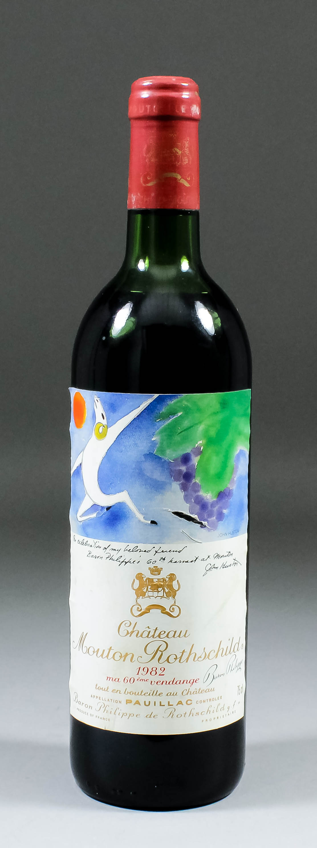 One bottle of 1982 Chateau Mouton Rothschild (Pauillac) with label designed by John Huston (wine