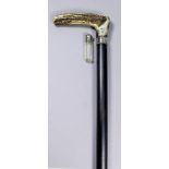 A 19th Century novelty walking stick with ebonised shaft, the antler handle unscrewing to reveal