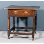 A late 17th/early 18th Century fruitwood side table with plain top, fitted one frieze drawer on