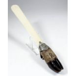 A Victorian silver mounted ivory and deer foot page turner, 15.5ins overall, by Rowland Ward & Co