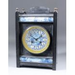 A late 19th Century French black slate cased mantel clock, No. 1390, the 4.5ins diameter blue and