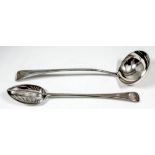 A George III silver Old English pattern gravy spoon, the bowl with strainer, the terminal engraved