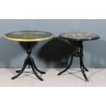 A Mauchline "Fernware" black-lacquered and gilt occasional table, the top picked out in colours,