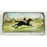 A Victorian silver rectangular vesta case, the front enamelled in colours with a race horse and