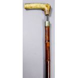 A 19th Century composite walking stick sword stick with antler handle and bamboo shaft, with 33.