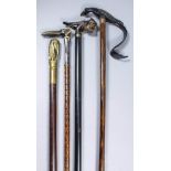 A 20th Century stained hardwood walking cane, the cast brass top modelled as a crouching horse, 38.