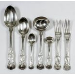 A harlequin Victorian silver Kings pattern part table service, by Chawner & Co, various dates