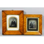 Two Victorian daguerreotypes, one of a married couple, the other of a young woman reading a book,