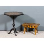 A Mauchline "Fernware" black lacquered octagonal occasional table with turned column and tripod