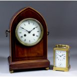 A late 19th Century French mahogany mantel clock, No. 7009 5 2, the 4.25ins diameter white enamel