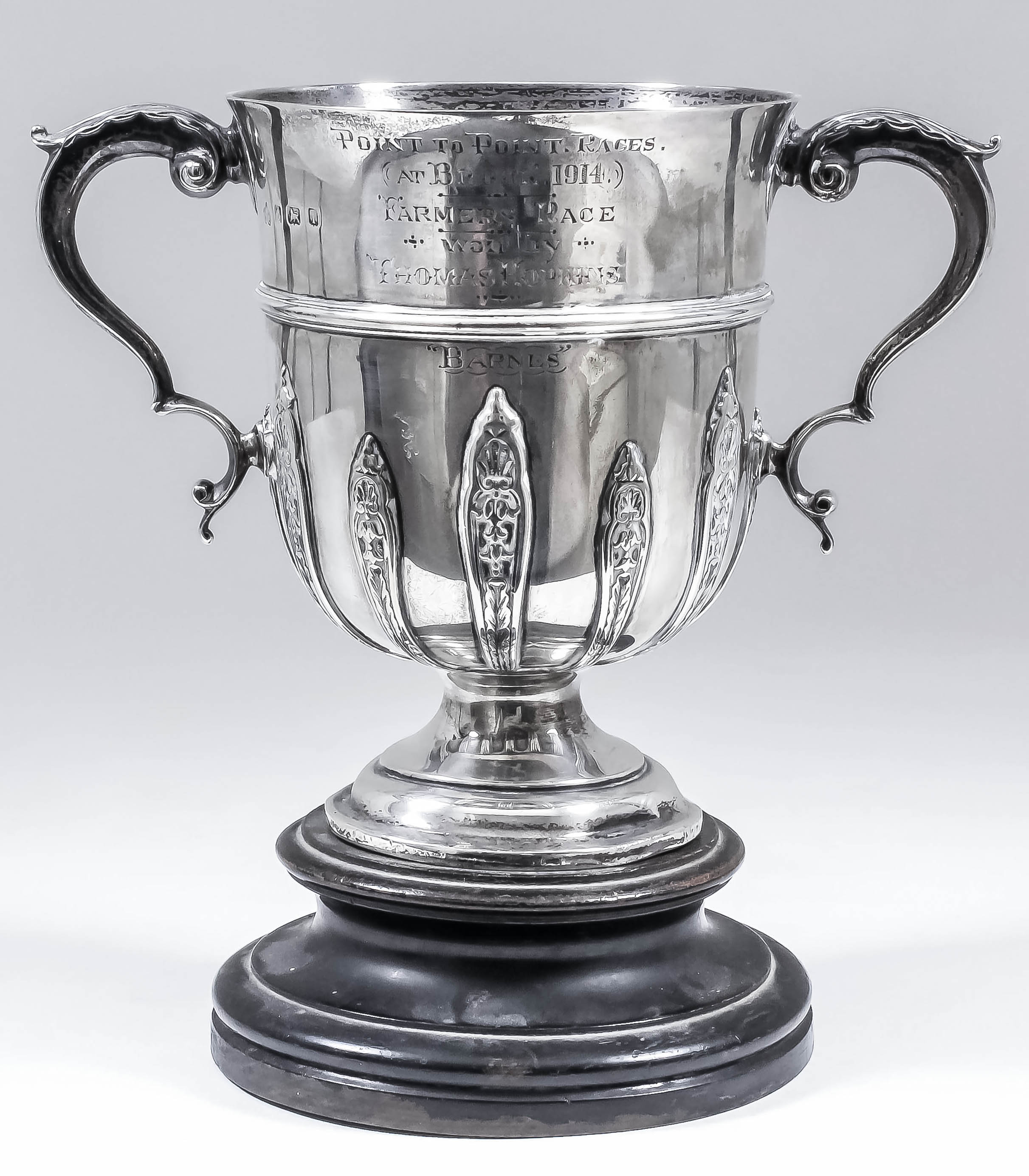 An Edward VII silver two-handled prize cup - "Point to Point Races (At Brook 1914) Farmers Race",