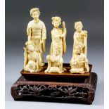 Six Japanese carved ivory Okimono of standing and seated Geisha girls, 2.25ins (5.8cm) to 4.82ins (