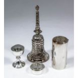 An Elizabeth II silver table bell, the whole chased and cast with leaf and scroll ornament and