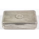 A George III silver rectangular snuff box of reeded form, engraved "Pam" to oval cartouche of lid,