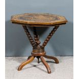 A Mauchline "Fernware" octagonal occasional table supported on three bobbin turned supports and with