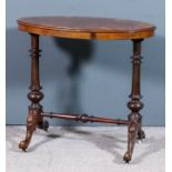 A Victorian figured walnut oval occasional table, the matched quarter veneered top inlaid with